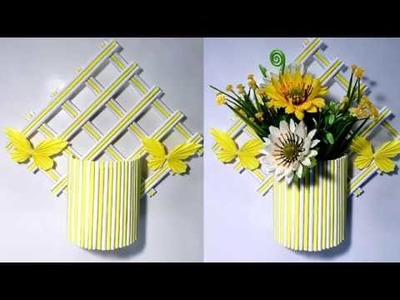 DIY Crafts!!! Wall Hanging Flower Vase Showpiece Making Out of Origami Paper
