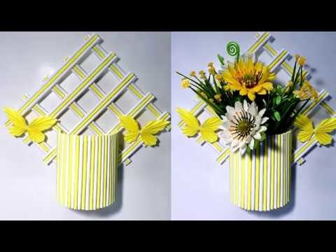DIY Crafts!!! Wall Hanging Flower Vase Showpiece Making Out of Origami Paper