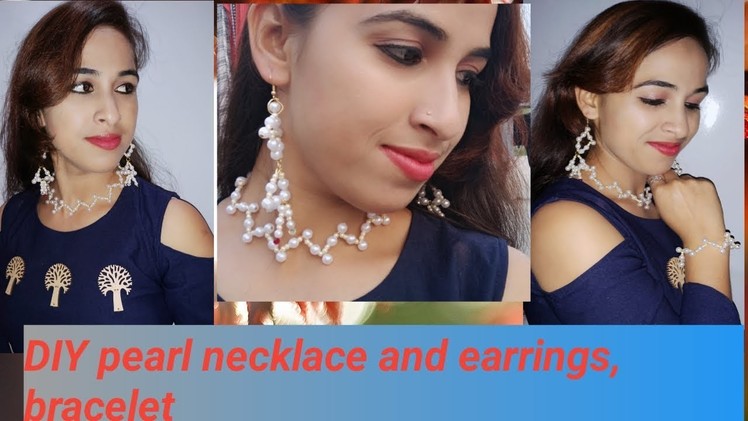 Diy pearl zig zag  necklaces ,Earrings & bracelet.simple pearl necklace step by step