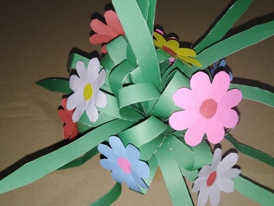 Easy paper flower bouquet_ flower basket making with paper
