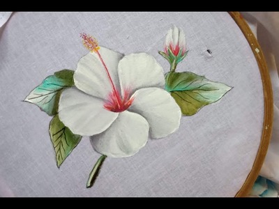 Fabric painting on clothes easy. how to paint  hybiscus flower on fabric. Acrylic painting.