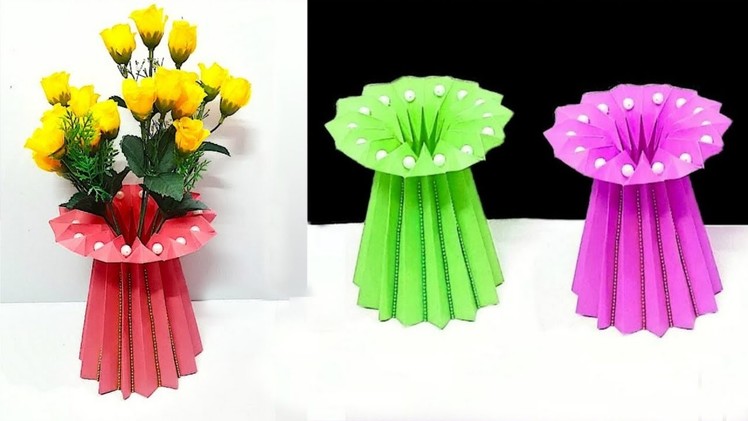 Flower vase with paper |DIY- paper Flower vase making idea
