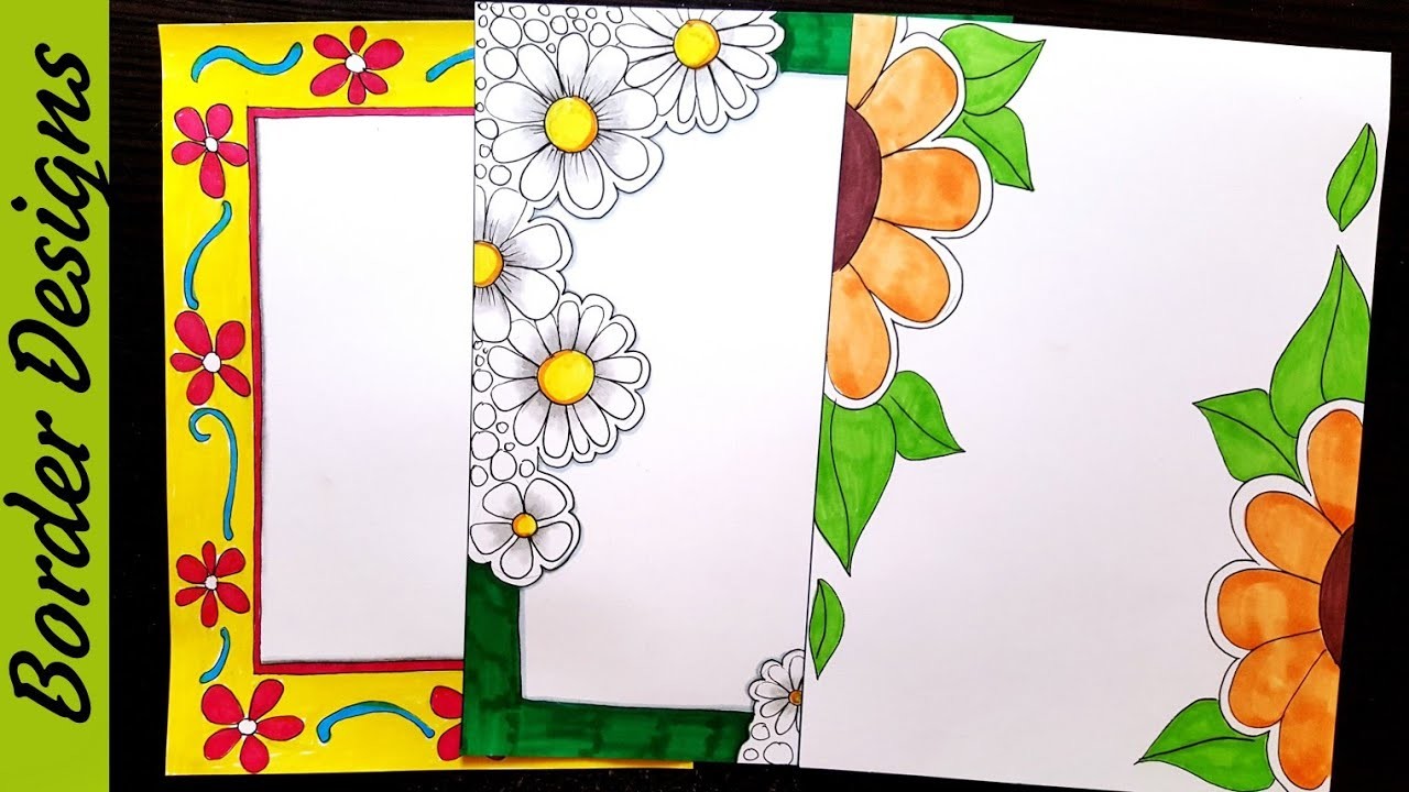 Flowers, Border designs on paper, border designs, project work designs