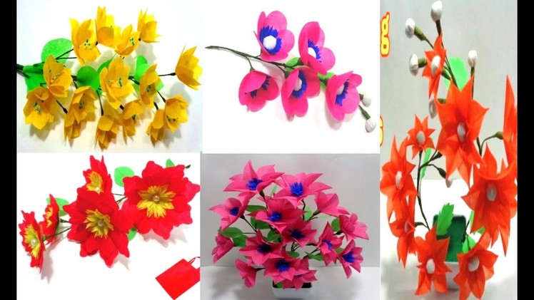 Top 5 Shopping Bag Flowers - Best Five Shopping Bag Flowers Idea - DIY Making Shopping Bag Flowers