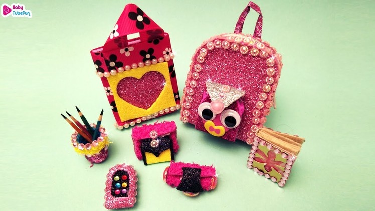 7 DIY Barbie hacks and crafts -  minature backpack, handbag, wallet, pouch, mobile, pen stand, books