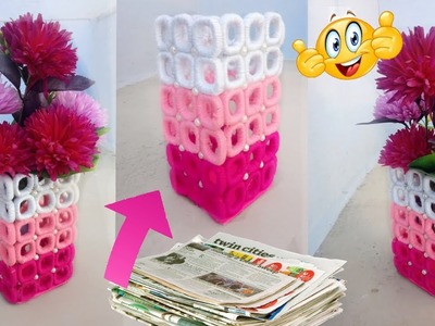 Amazing!! DIY Flower Vase Out Of Waste Newspaper and Wool.Innovative Ideas of Flower Vase
