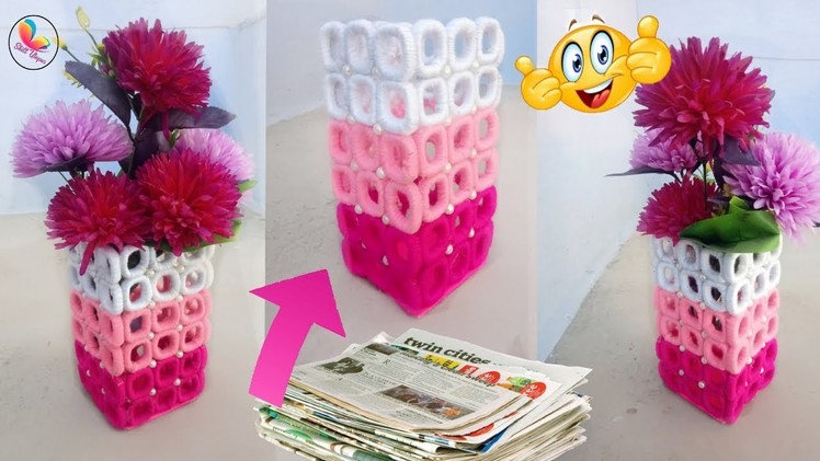 Amazing!! DIY Flower Vase Out Of Waste Newspaper and Wool.Innovative Ideas of Flower Vase
