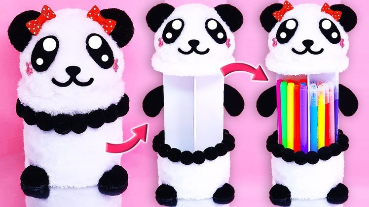 ???? DIY: 2 in 1 Panda Pencil Holder or Desk Organizer || Panda School Supplies ????