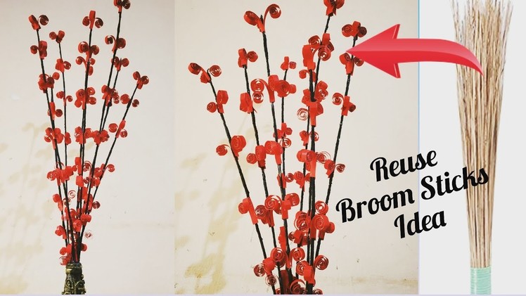 DIY Decorated Broom Sticks. Reuse Broom stick Idea. Decorated Flower Sticks. Home Decor