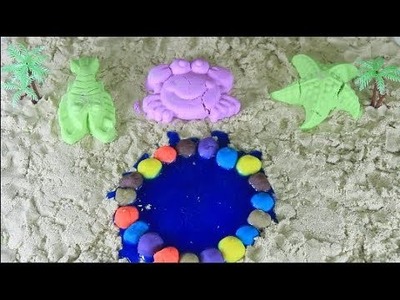 DIY How To Make Fish Pond with Kinetic Sand, Slime, Play Doh