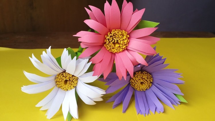 DIY: চমৎকার একটি কাগজের ফুল তৈরি করুণ নিজেই খুব সহজে। How to make paper Aster flower stick!!