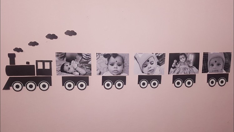 DIY  train theme photo wall showcase | diy  crafts | diy photo frames |birthday decoration ideas