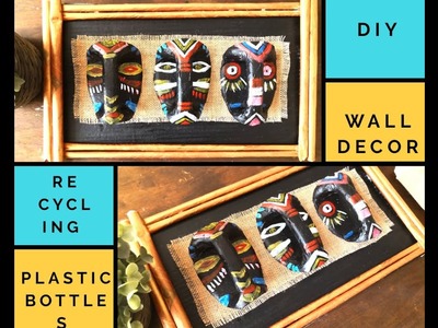 Unique recycling DIY to make this tribal mask wall decor using cardboard and plastic milk jars