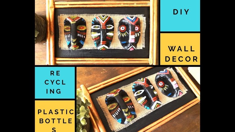 Unique recycling DIY to make this tribal mask wall decor using cardboard and plastic milk jars