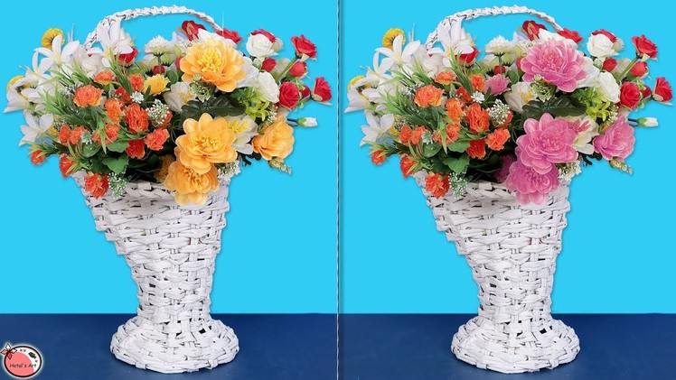 WOW !!! DIY : Newspaper Flower Basket Making at Home || DIY Room Decor !!!