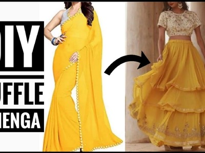 DIY: Convert Old Saree.Fabric Into Layerd Ruffle Skirt.lehenga(Hindi)