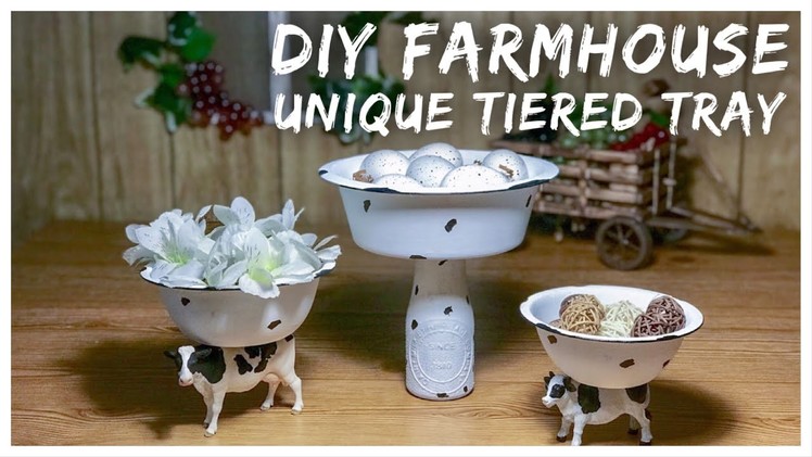 DIY Farmhouse Enamel Unique 3 Tier Tray - Cow Farmhouse Rustic Decor - Dollar Tree Tiered Bowl Set