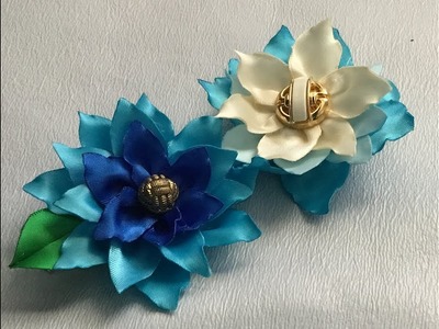 DIY kanzashi petal satin ribbon flower hair clip