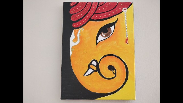 HOW TO MAKE BEAUTIFUL GANESHA PAINTING  AT HOME|| DIY Canvas Painting