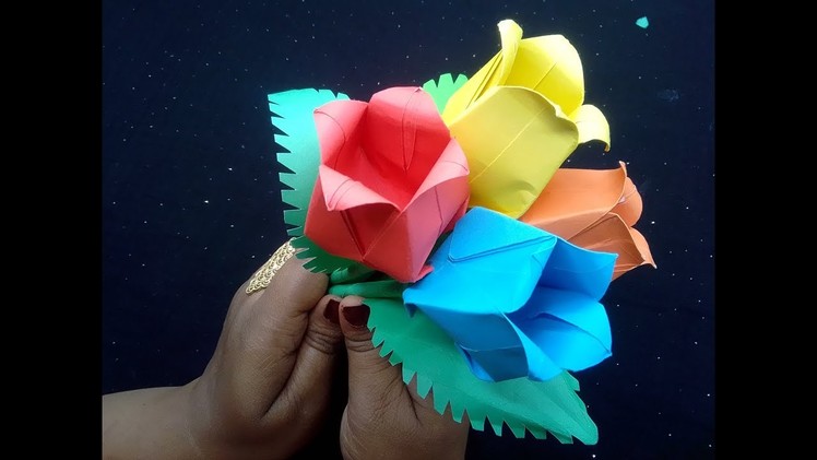Origami Paper tulip How to create a paper tulip for vase. গোলাপের কুড়ি কিভাবে তৈরি করবেন।