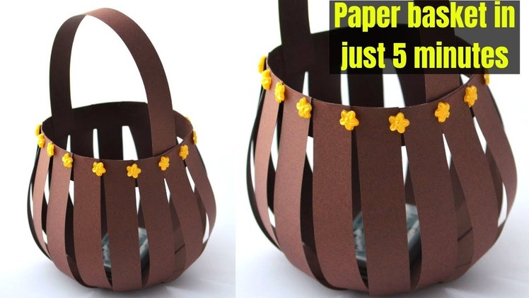 Super Easy paper basket using paper strips | Quick Paper Basket making | Craftsbyanu