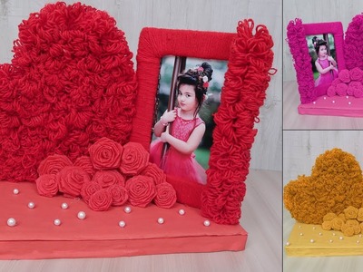 Unique Woolen Beautiful Heart Photo Frame Making at Home | DIY Room Decor