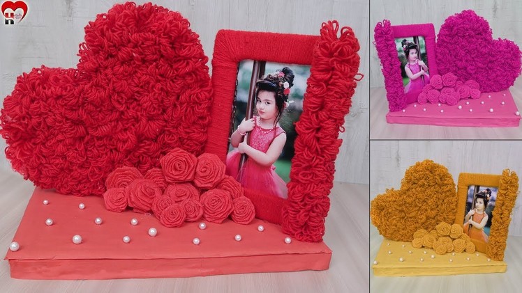 Unique Woolen Beautiful Heart Photo Frame Making at Home | DIY Room Decor