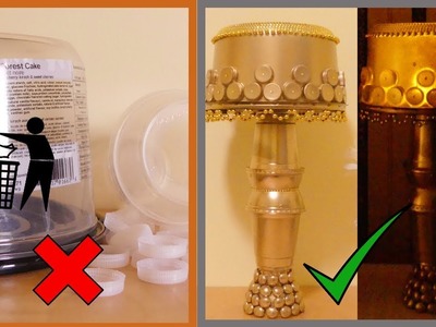 How to Make a Lamp from Trash - DIY Gold Table Lamp (Recycling Plastic Containers.Cups)