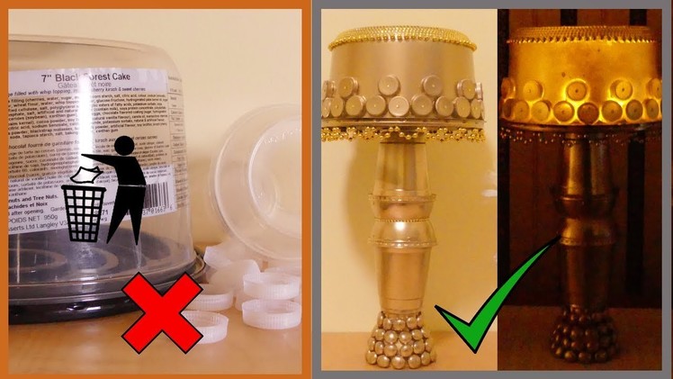 How to Make a Lamp from Trash - DIY Gold Table Lamp (Recycling Plastic Containers.Cups)