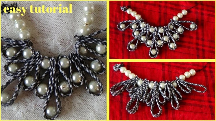How to make beaded necklace style neckline,too creative pearls & dori design for kurti ,frock,poncha