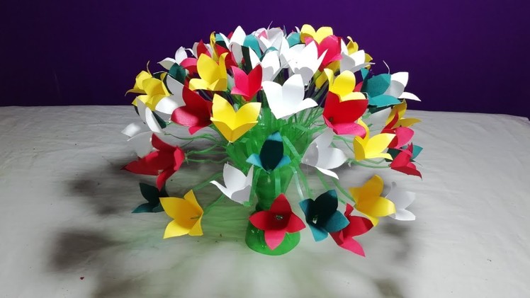How to make beautiful paper flowers || Make Beautiful Guldasta from plastic bottles _New flowers