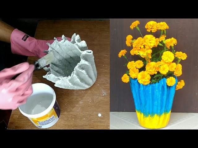 How to make flower pot with cloth and cement