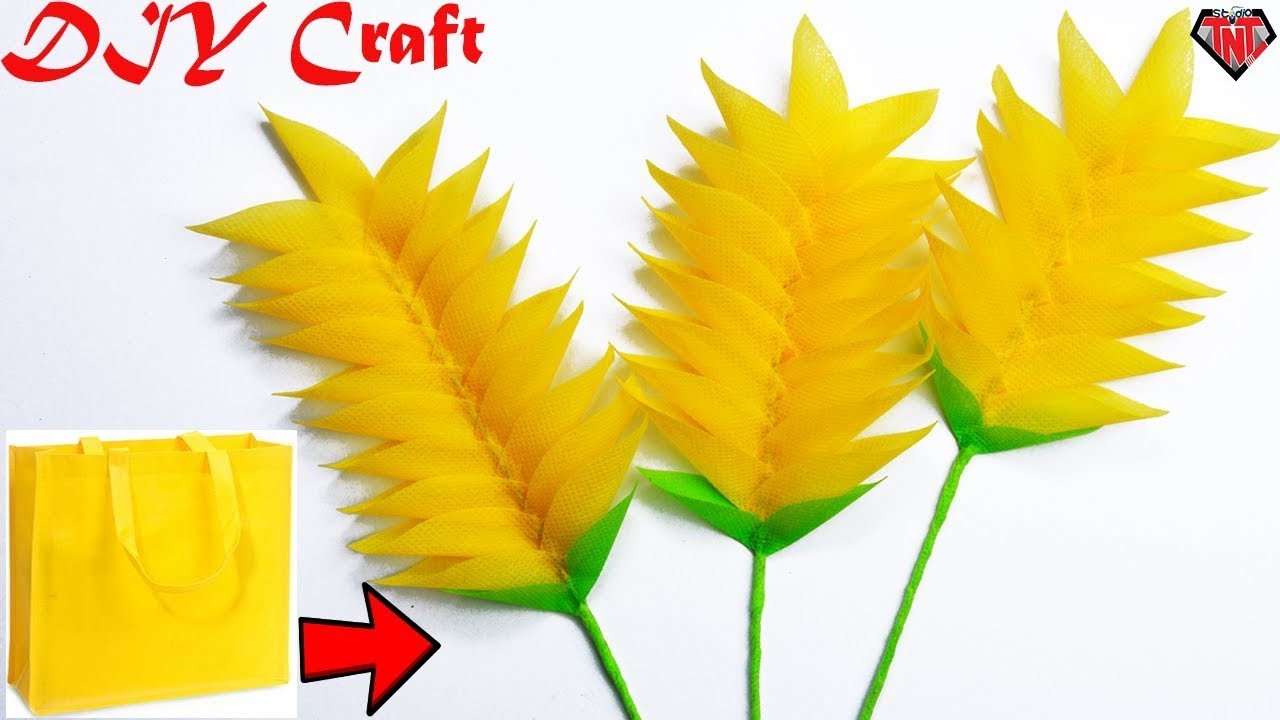 How To Make Heliconia Flower With Fabric Carry Bags || DIY Shopping Bag Flower Making