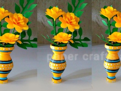 How to make paper quilling vase || new design paper flower vase || beautiful paper flowers vase