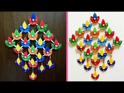 How to make paper wall hangings for diwali - Diwali decoration - Easy diwali decoration with paper