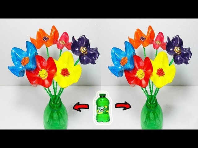 How to make Plastic bottle flower vase making craft Water bottle Recycle flower vase art craft idea