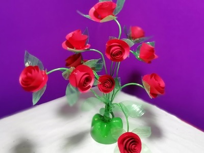 Make Beautiful Rose flower || How to make Rose flower from plastic bottle