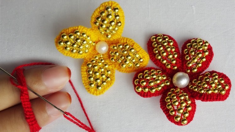 Amazing hand embroidery with Finger Flower tricks| easy sewing hacks with pearl