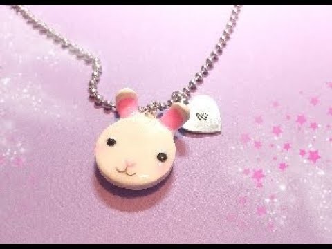 Cute polymer clay Bunny necklace, Polymer clay jewelry ideas