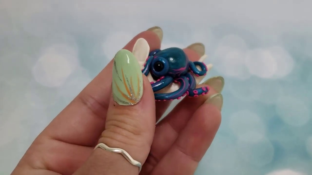 Octavia Polymer Clay Octopus Seashell Sculpture Figure