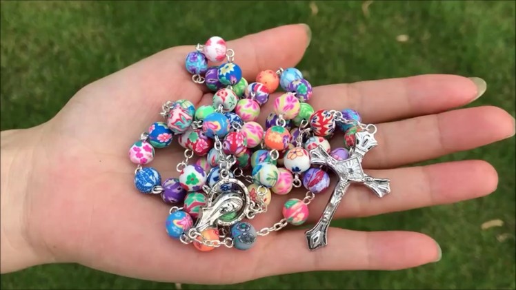 Popular Holy Rosary Necklace Colorful Polymer Clay Beads