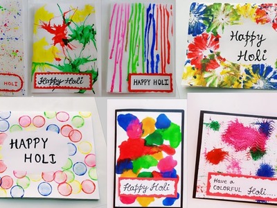 7 Special Holi Cards.Handmade Holi Cards for Kids.Happy Holi 2019.Colorful Holi Card Making