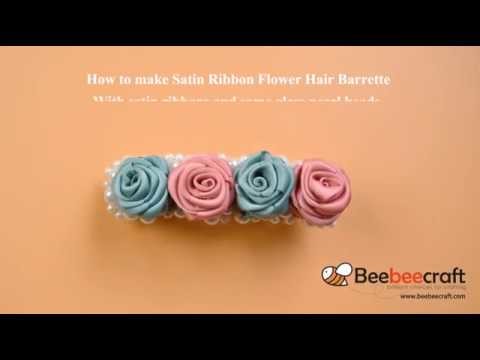 Beebeecraft Satin Ribbon Flower Hair Barrette With satin ribbons glass pearl beads