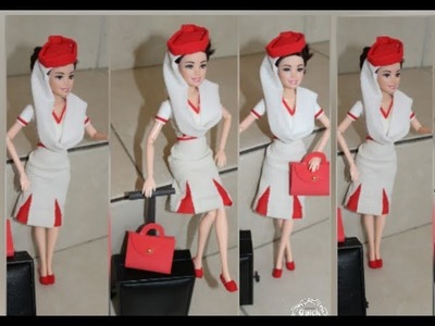DIY.Air Hostess Uniform n Accessories Making for Barbie Doll. Emirates Airways cabin crew