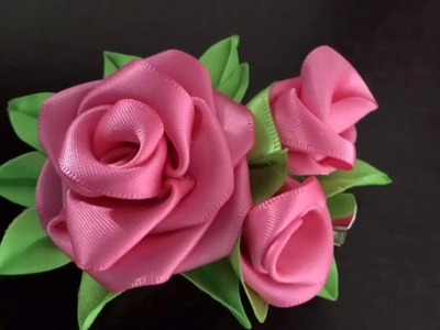 DIY Creative kanzashi petal satin ribbon rose flower hair clip. accessory.