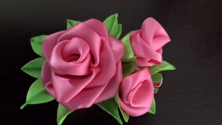 DIY Creative kanzashi petal satin ribbon rose flower hair clip. accessory.