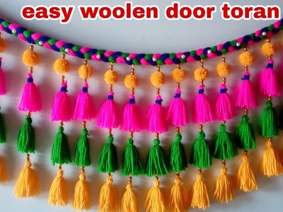 DIY easy woolen door toran. Amazing door hanging. pom pom door hanging. woolen ki jhallar