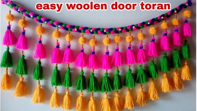 DIY easy woolen door toran. Amazing door hanging. pom pom door hanging. woolen ki jhallar