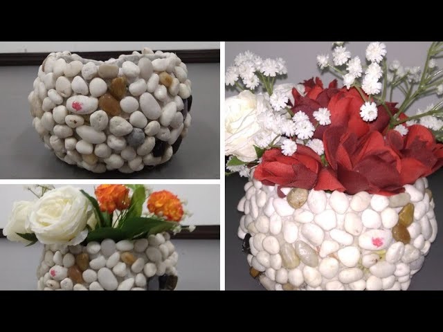 .Diy.flower vase.with pebbles