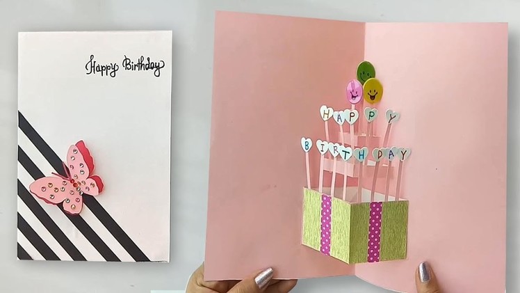 Handmade Butterfly Birthday card. Pop up card
